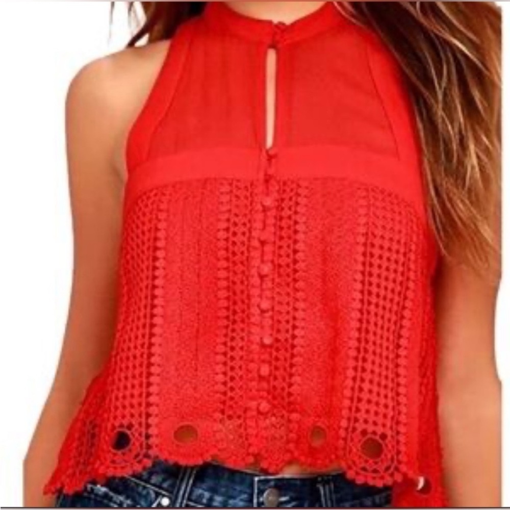 Free People Rory Red Crochet Cropped Top Size L
